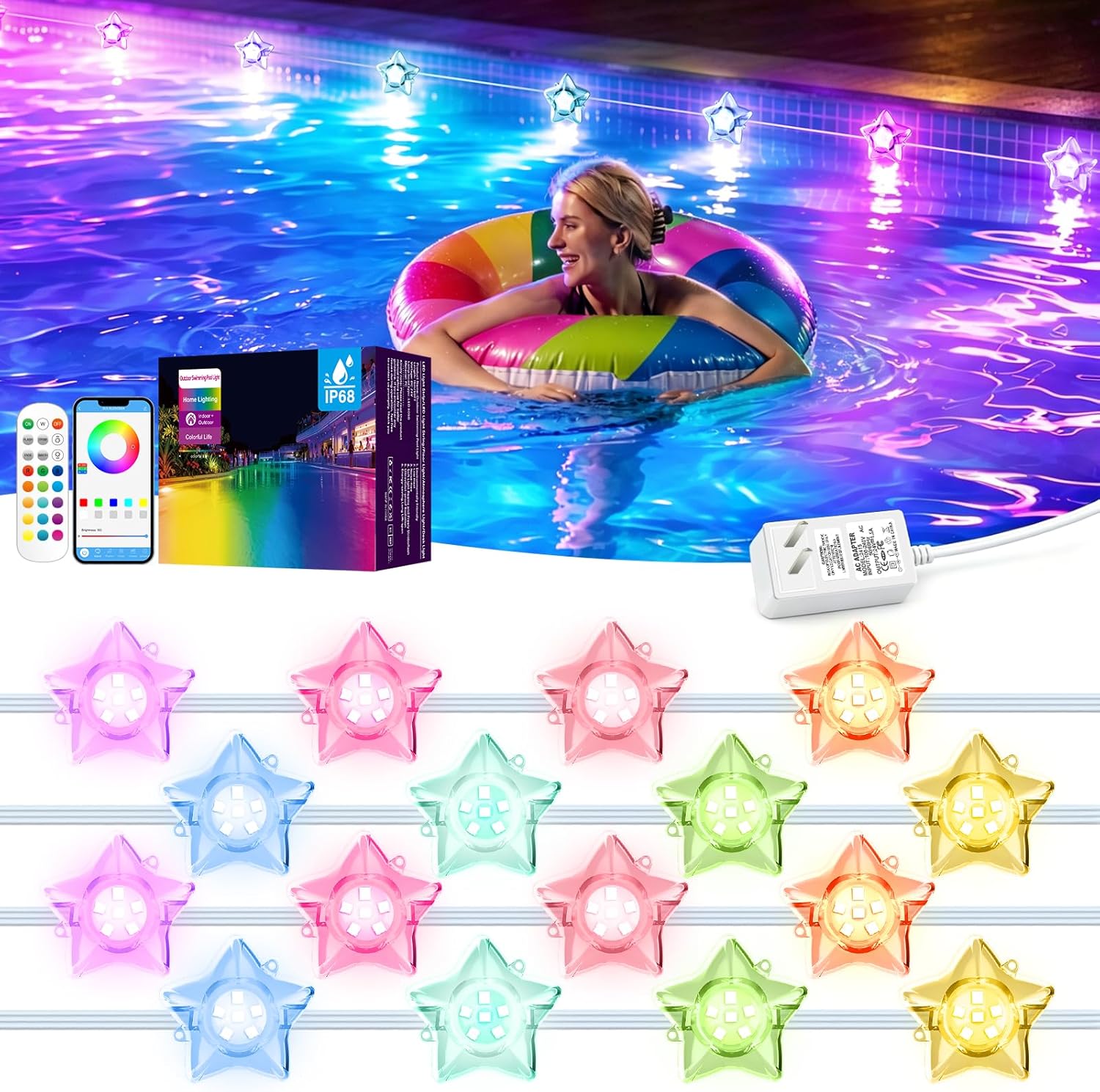 Pool Light Solar Rechargeable - Lampes solaires pour piscine, toutes saisons,