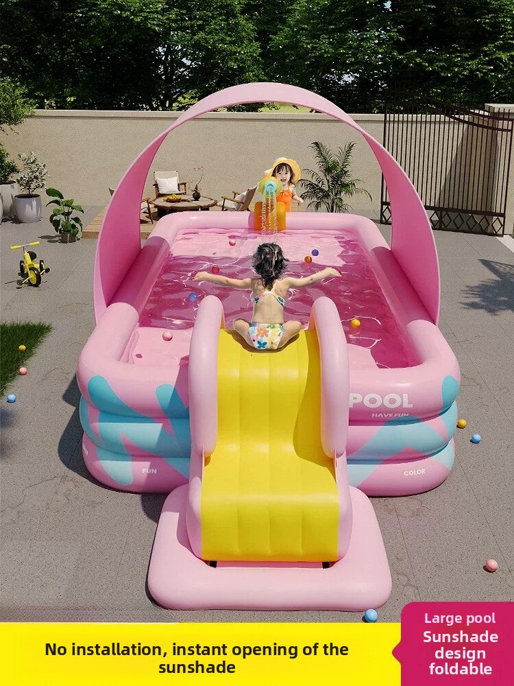 Water Slide Inflatable - Piscine gonflable avec parasol et toboggan,